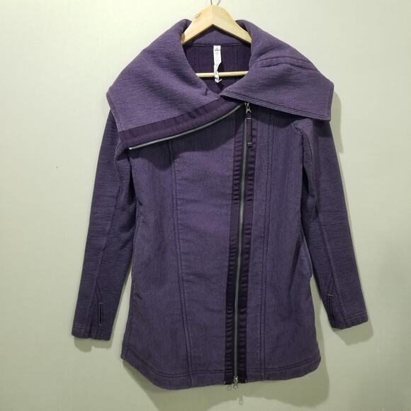 Lululemon Jacket Womens 6 Purple Don't Hurry Be Happy Asym Zip Cowl Neck Long - Picture 1 of 11